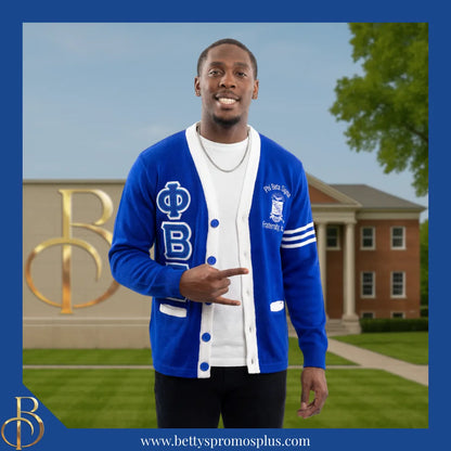 Phi Beta Sigma ΦΒΣ Cardigan Sweater with Double Stitched Twill Embroidered Letters & ΦΒΣ Shield-Phi Beta Sigma Paraphernalia-Phi Beta Sigma Sweaters-Betty's Promos Plus