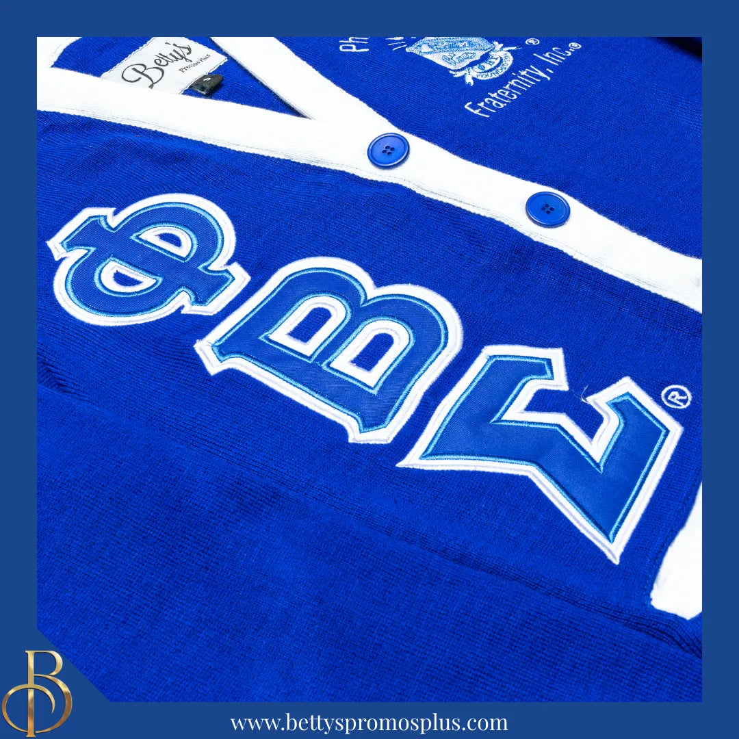 Phi Beta Sigma ΦΒΣ Cardigan Sweater with Double Stitched Twill Embroidered Letters & ΦΒΣ Shield-Phi Beta Sigma Paraphernalia-Phi Beta Sigma Sweaters-Betty's Promos Plus