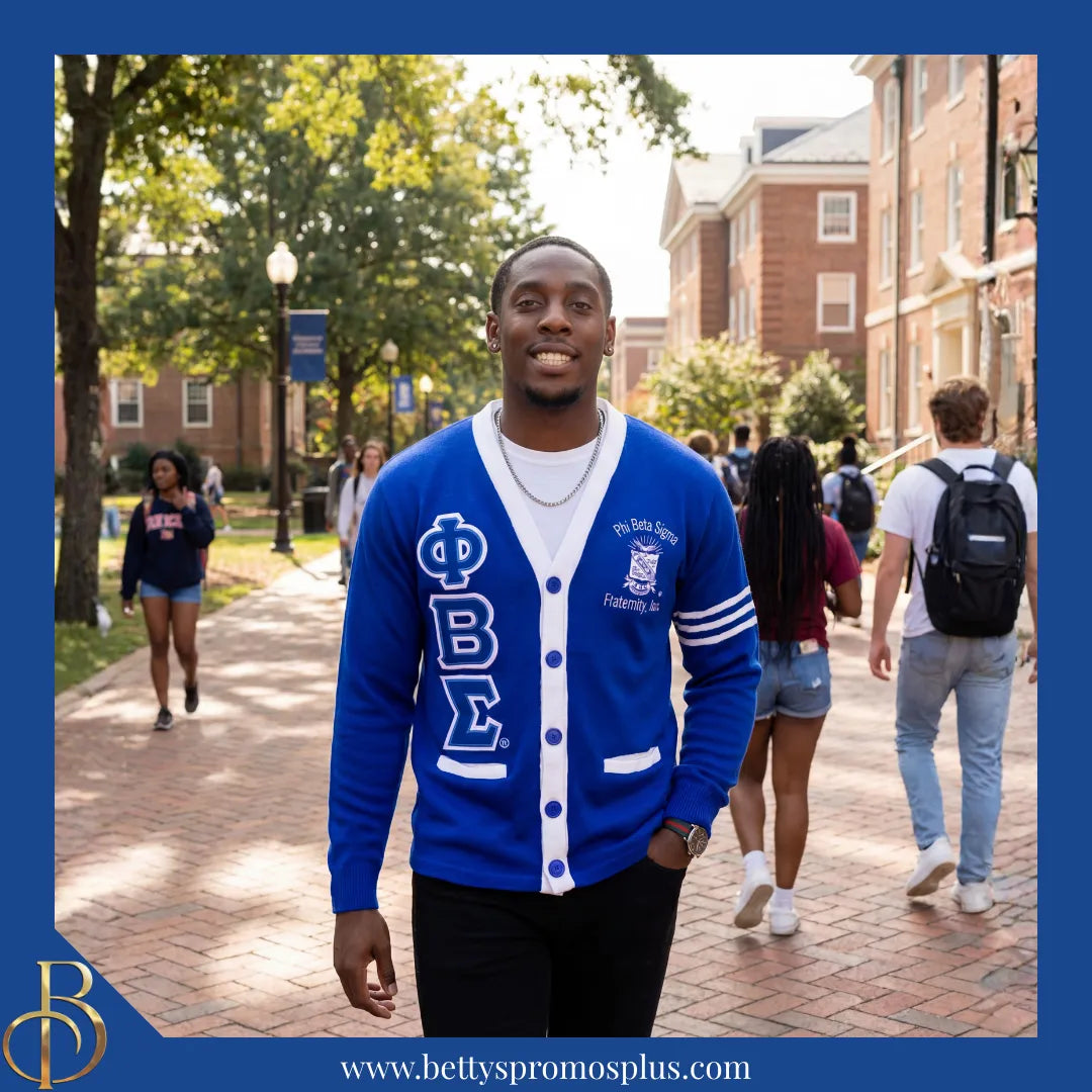 Phi Beta Sigma ΦΒΣ Cardigan Sweater with Double Stitched Twill Embroidered Letters & ΦΒΣ Shield-Phi Beta Sigma Paraphernalia-Phi Beta Sigma Sweaters-Betty's Promos Plus