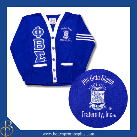 Phi Beta Sigma ΦΒΣ Cardigan Sweater with Double Stitched Twill Embroidered Letters & ΦΒΣ Shield-Phi Beta Sigma Paraphernalia-Phi Beta Sigma Sweaters-Betty's Promos Plus