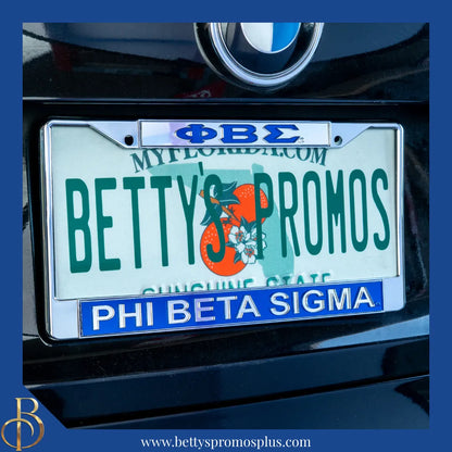 Phi Beta Sigma ΦΒΣ Chrome Laser Engraved Mirrored Acrylic License Plate Frame-Phi Beta Sigma Paraphernalia-Phi Beta Sigma Auto Tag Frame-Betty's Promos Plus