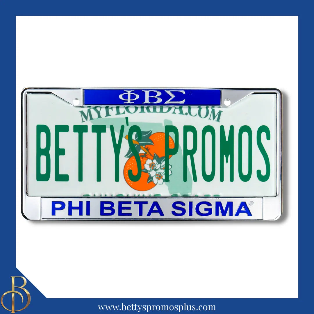 Phi Beta Sigma ΦΒΣ Chrome Laser Engraved Mirrored Acrylic License Plate Frame-Phi Beta Sigma Paraphernalia-Phi Beta Sigma Auto Tag Frame-Betty's Promos Plus
