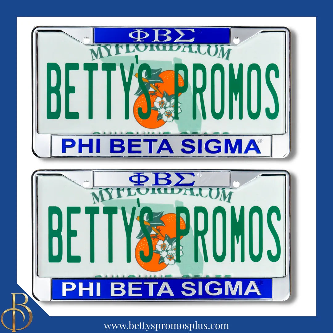 Phi Beta Sigma ΦΒΣ Chrome Laser Engraved Mirrored Acrylic License Plate Frame-Phi Beta Sigma Paraphernalia-Phi Beta Sigma Auto Tag Frame-Betty's Promos Plus