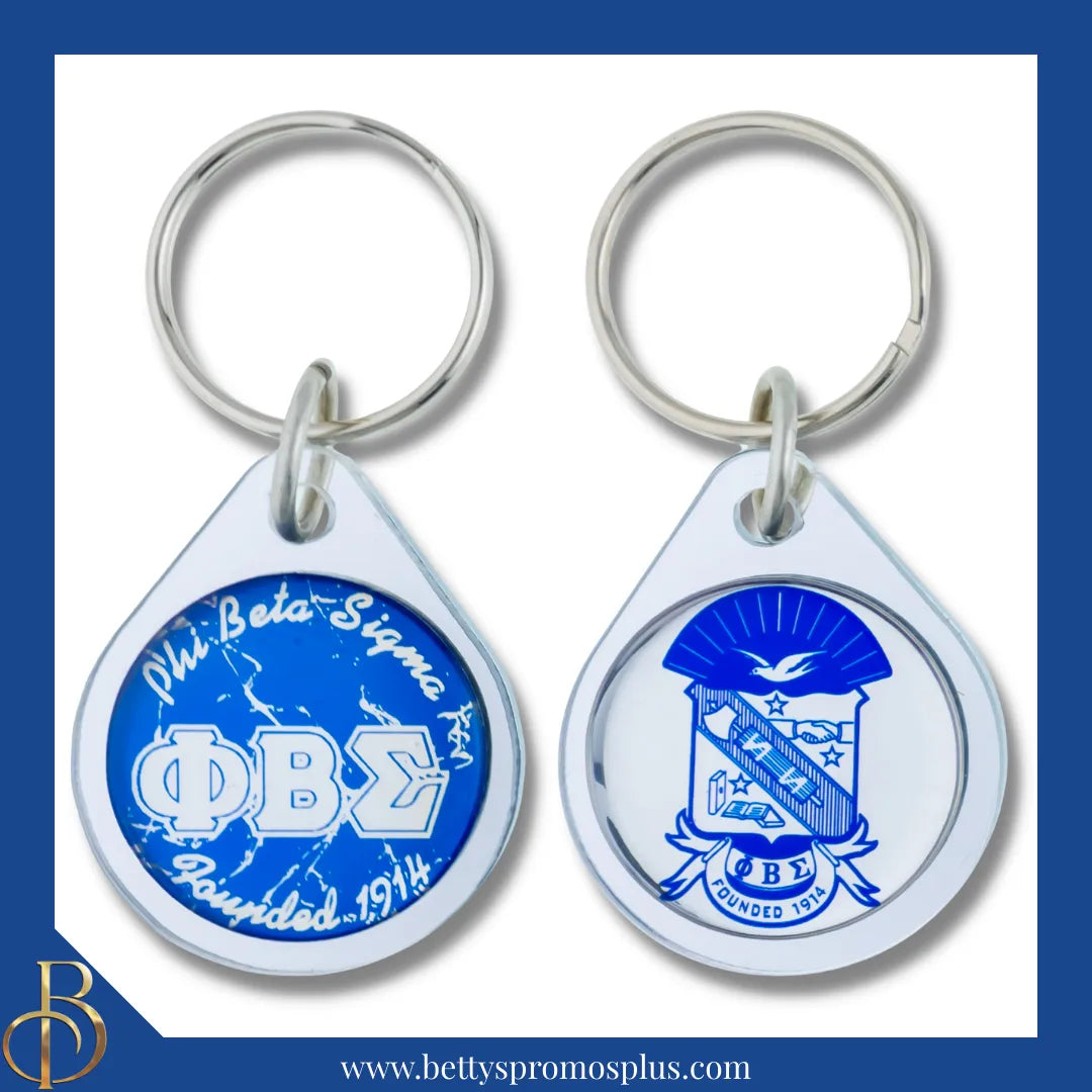 Phi Beta Sigma ΦΒΣ Circular Acrylic Keychain with Shield or Greek Letters-Phi Beta Sigma Paraphernalia-Phi Beta Sigma Keychain-Betty's Promos Plus
