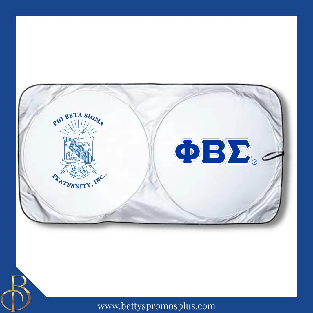 Phi Beta Sigma ΦΒΣ Collapsible Car Sun Shade with Pouch-Blue-Phi Beta Sigma Paraphernalia-Phi Beta Sigma Car Shade-Betty's Promos Plus