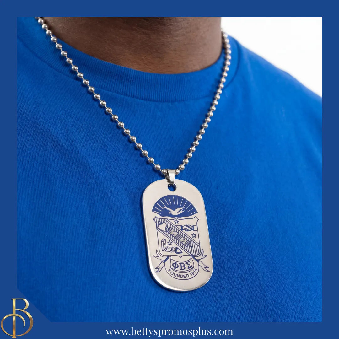 Phi Beta Sigma ΦΒΣ Dog Tag with Greek Letters and Shield-Phi Beta Sigma Paraphernalia-Phi Beta Sigma Accessories-Betty's Promos Plus