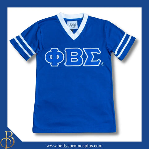 Phi Beta Sigma ΦΒΣ Double Stitched Appliqué Embroidered Jersey T-Shirt-Blue-Small-Phi Beta Sigma Paraphernalia-Phi Beta Sigma T-Shirts-Betty's Promos Plus
