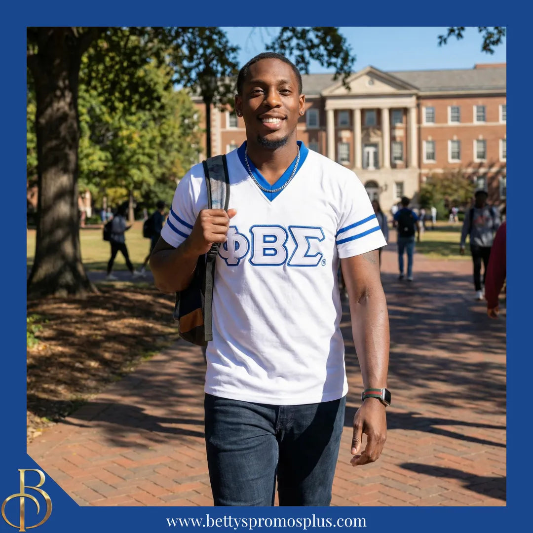 Phi Beta Sigma ΦΒΣ Double Stitched Appliqué Embroidered Jersey T-Shirt-Phi Beta Sigma Paraphernalia-Phi Beta Sigma T-Shirts-Betty's Promos Plus