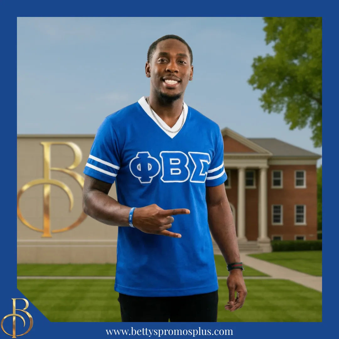 Phi Beta Sigma ΦΒΣ Double Stitched Appliqué Embroidered Jersey T-Shirt-Phi Beta Sigma Paraphernalia-Phi Beta Sigma T-Shirts-Betty's Promos Plus