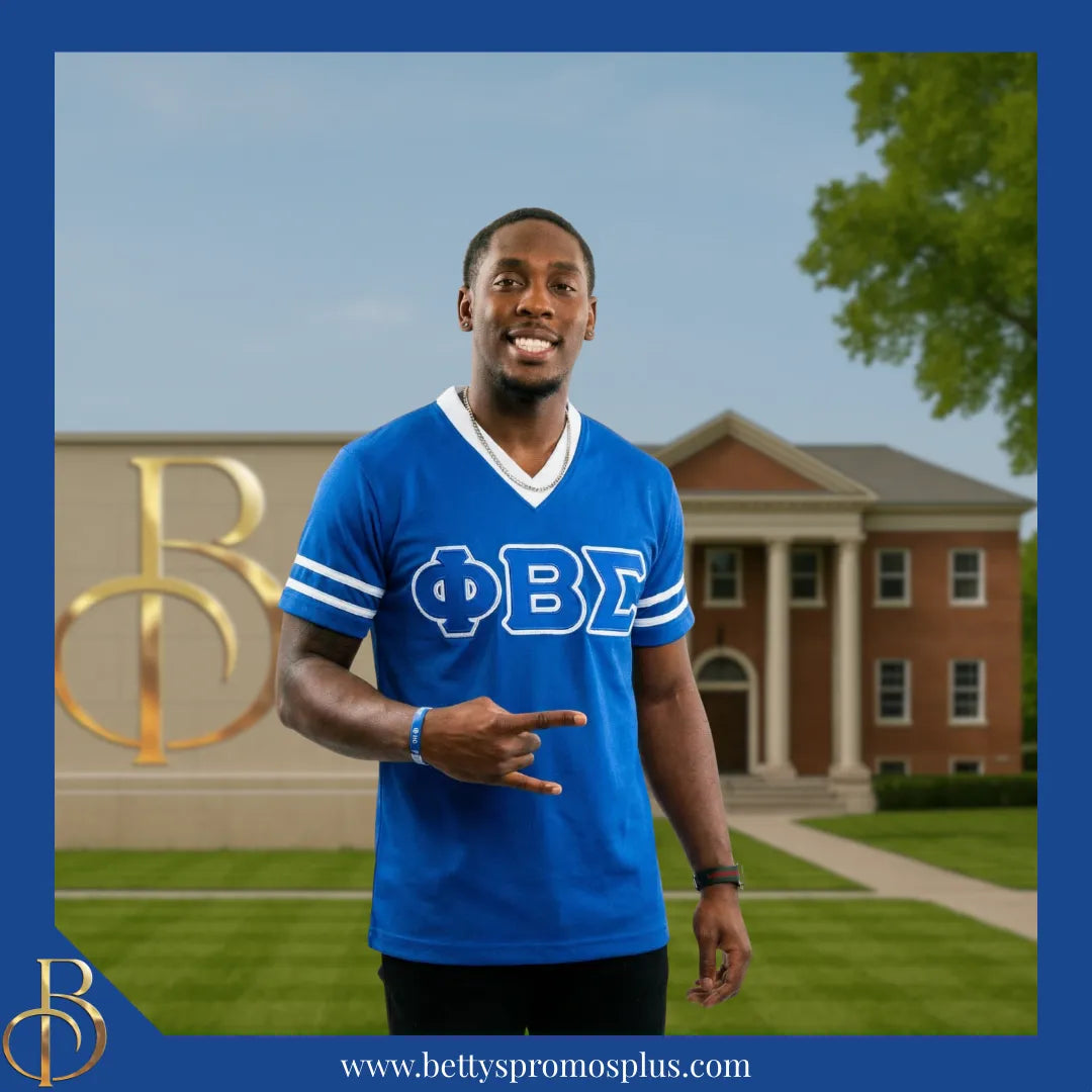Phi Beta Sigma ΦΒΣ Double Stitched Appliqué Embroidered Jersey T-Shirt-Phi Beta Sigma Paraphernalia-Phi Beta Sigma T-Shirts-Betty's Promos Plus