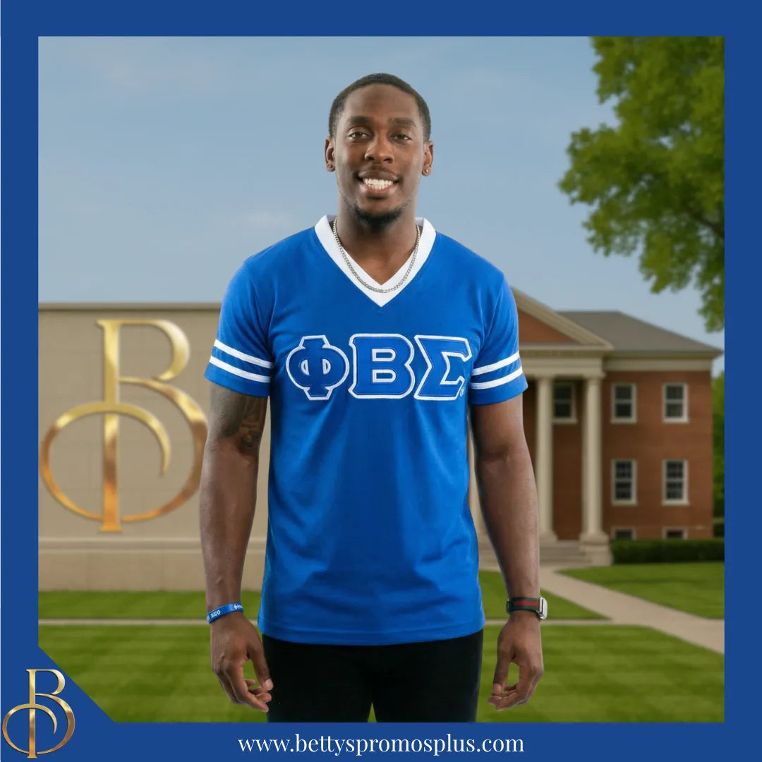 Phi Beta Sigma ΦΒΣ Double Stitched Appliqué Embroidered Jersey T-Shirt-Phi Beta Sigma Paraphernalia-Phi Beta Sigma T-Shirts-Betty's Promos Plus
