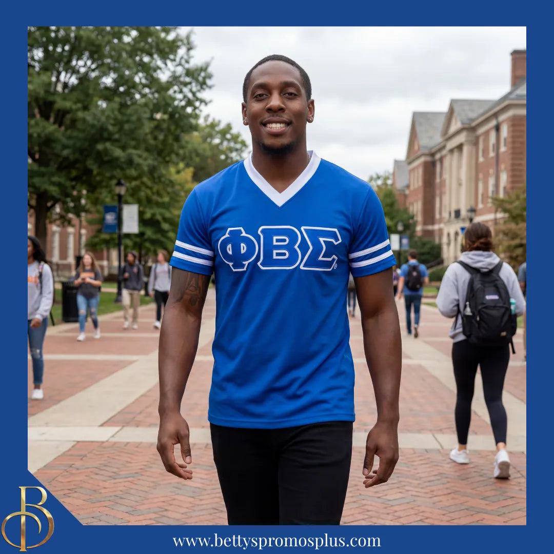 Phi Beta Sigma ΦΒΣ Double Stitched Appliqué Embroidered Jersey T-Shirt-Phi Beta Sigma Paraphernalia-Phi Beta Sigma T-Shirts-Betty's Promos Plus