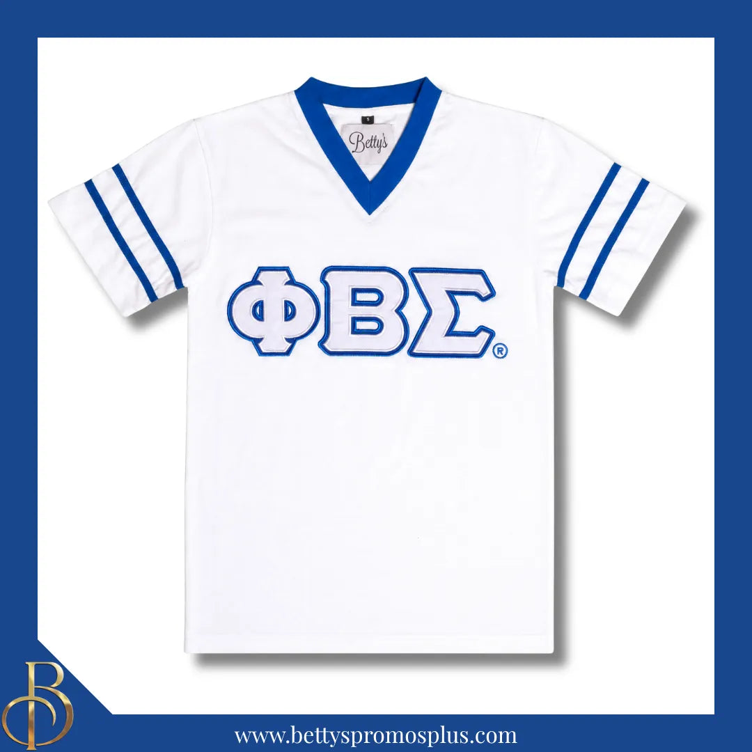 Phi Beta Sigma ΦΒΣ Double Stitched Appliqué Embroidered Jersey T-Shirt-White-Small-Phi Beta Sigma Paraphernalia-Phi Beta Sigma T-Shirts-Betty's Promos Plus