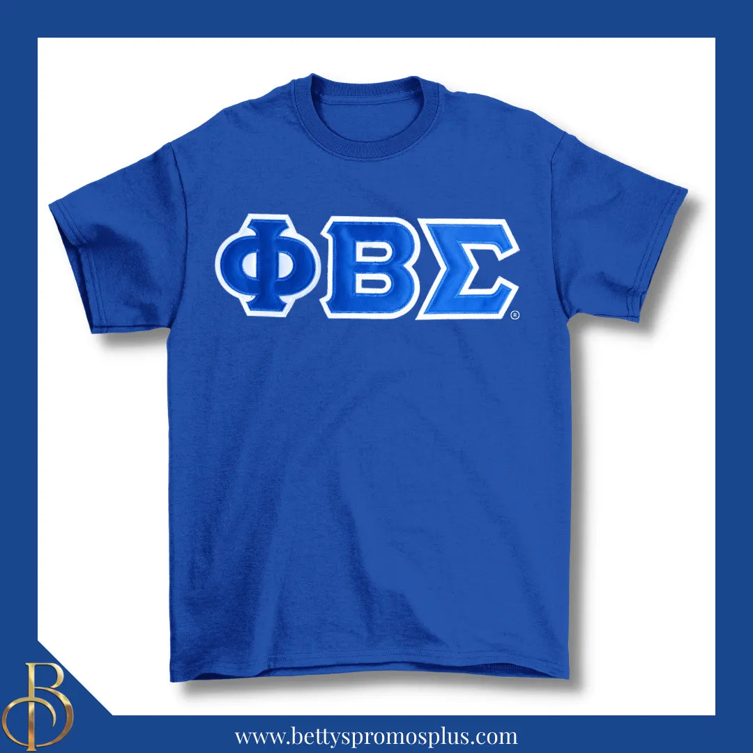 Phi Beta Sigma ΦΒΣ Double Stitched Appliqué Embroidered Line T-Shirt-Blue-Small-Phi Beta Sigma Paraphernalia-Phi Beta Sigma T-Shirts-Betty's Promos Plus