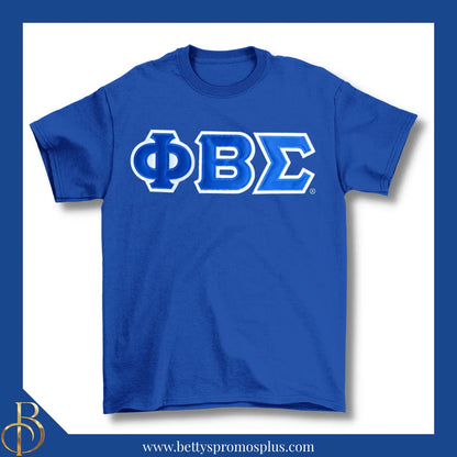 Phi Beta Sigma ΦΒΣ Double Stitched Appliqué Embroidered Line T-Shirt-Blue-Small-Phi Beta Sigma Paraphernalia-Phi Beta Sigma T-Shirts-Betty's Promos Plus