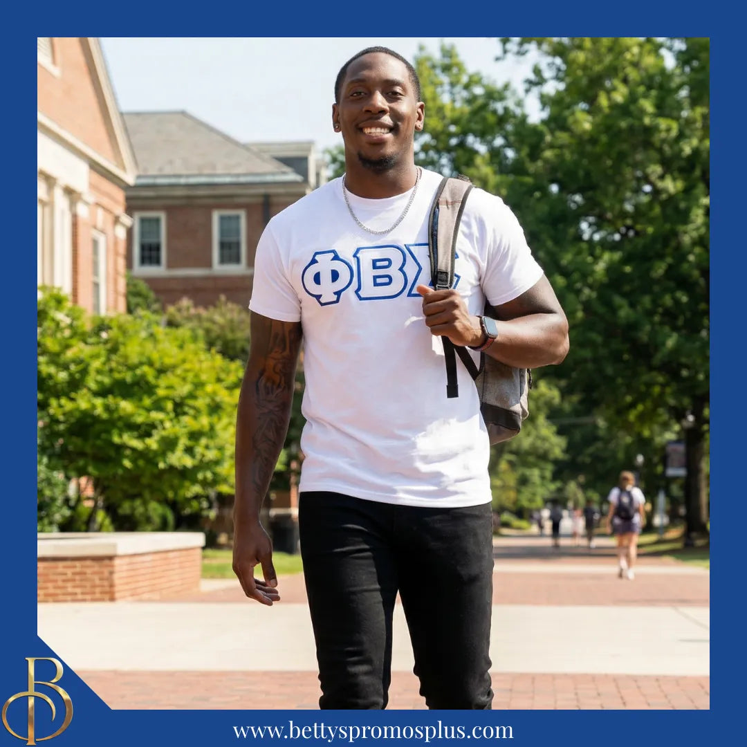Phi Beta Sigma ΦΒΣ Double Stitched Appliqué Embroidered Line T-Shirt-Phi Beta Sigma Paraphernalia-Phi Beta Sigma T-Shirts-Betty's Promos Plus