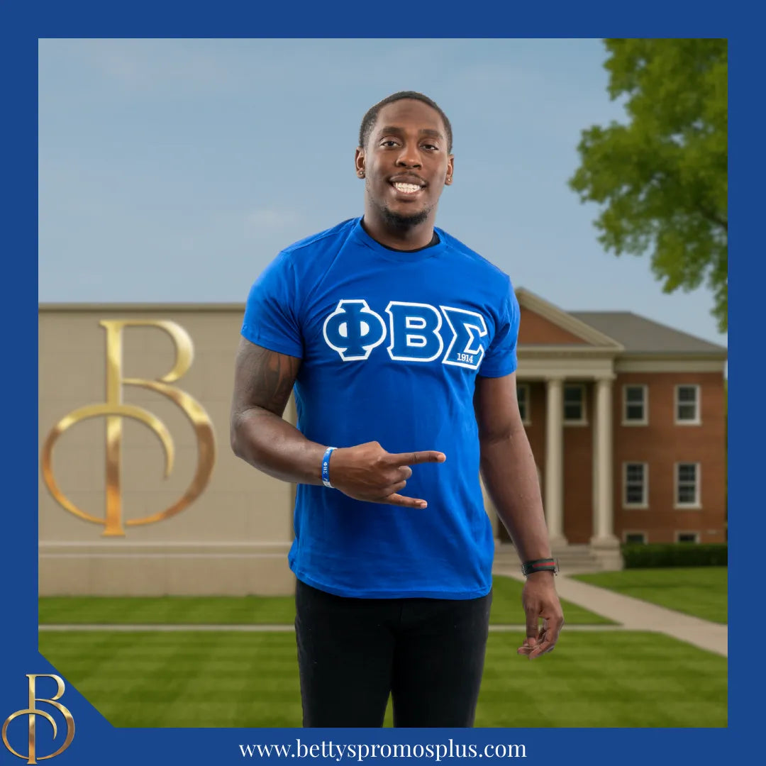 Phi Beta Sigma ΦΒΣ Double Stitched Appliqué Embroidered Line T-Shirt-Phi Beta Sigma Paraphernalia-Phi Beta Sigma T-Shirts-Betty's Promos Plus