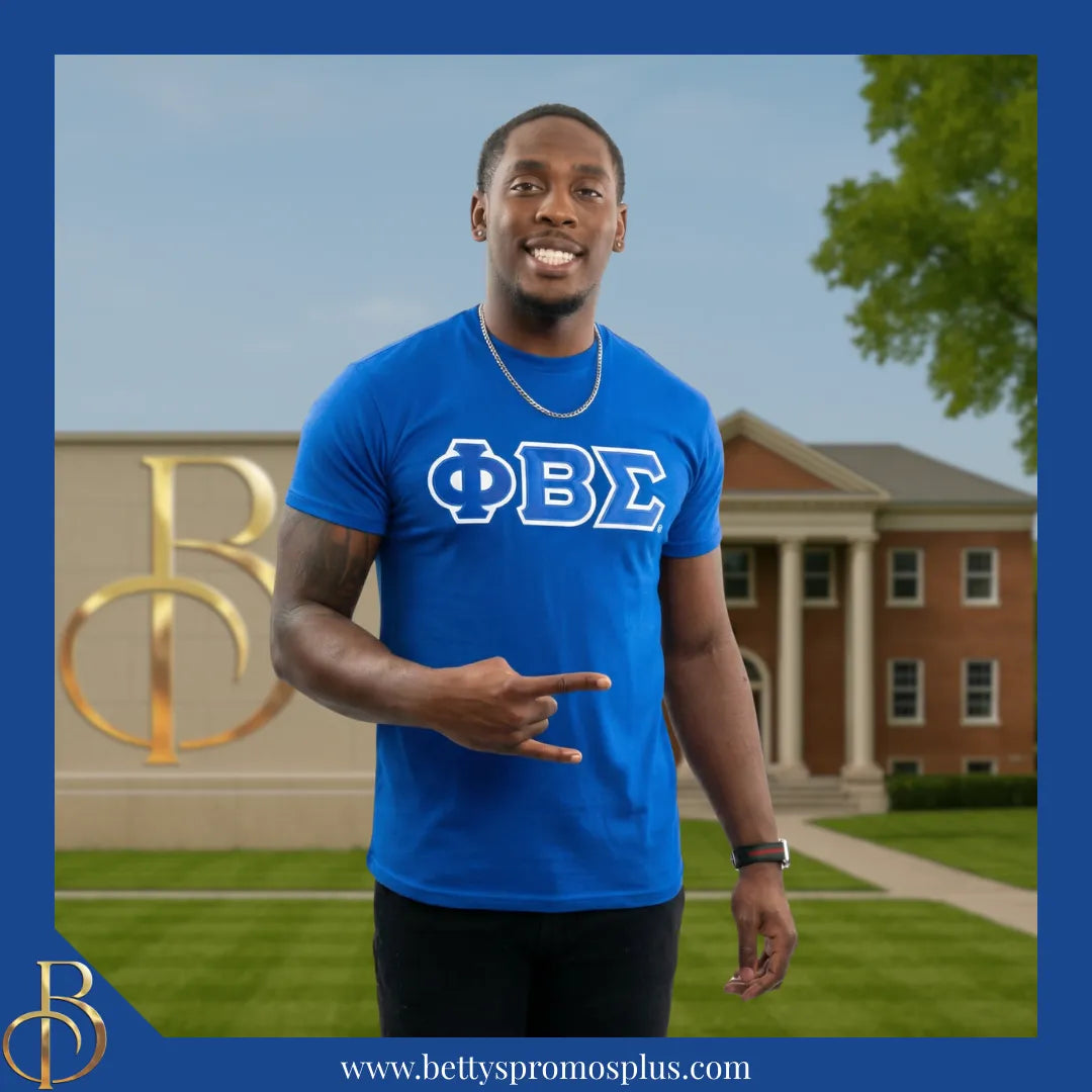 Phi Beta Sigma ΦΒΣ Double Stitched Appliqué Embroidered Line T-Shirt-Phi Beta Sigma Paraphernalia-Phi Beta Sigma T-Shirts-Betty's Promos Plus