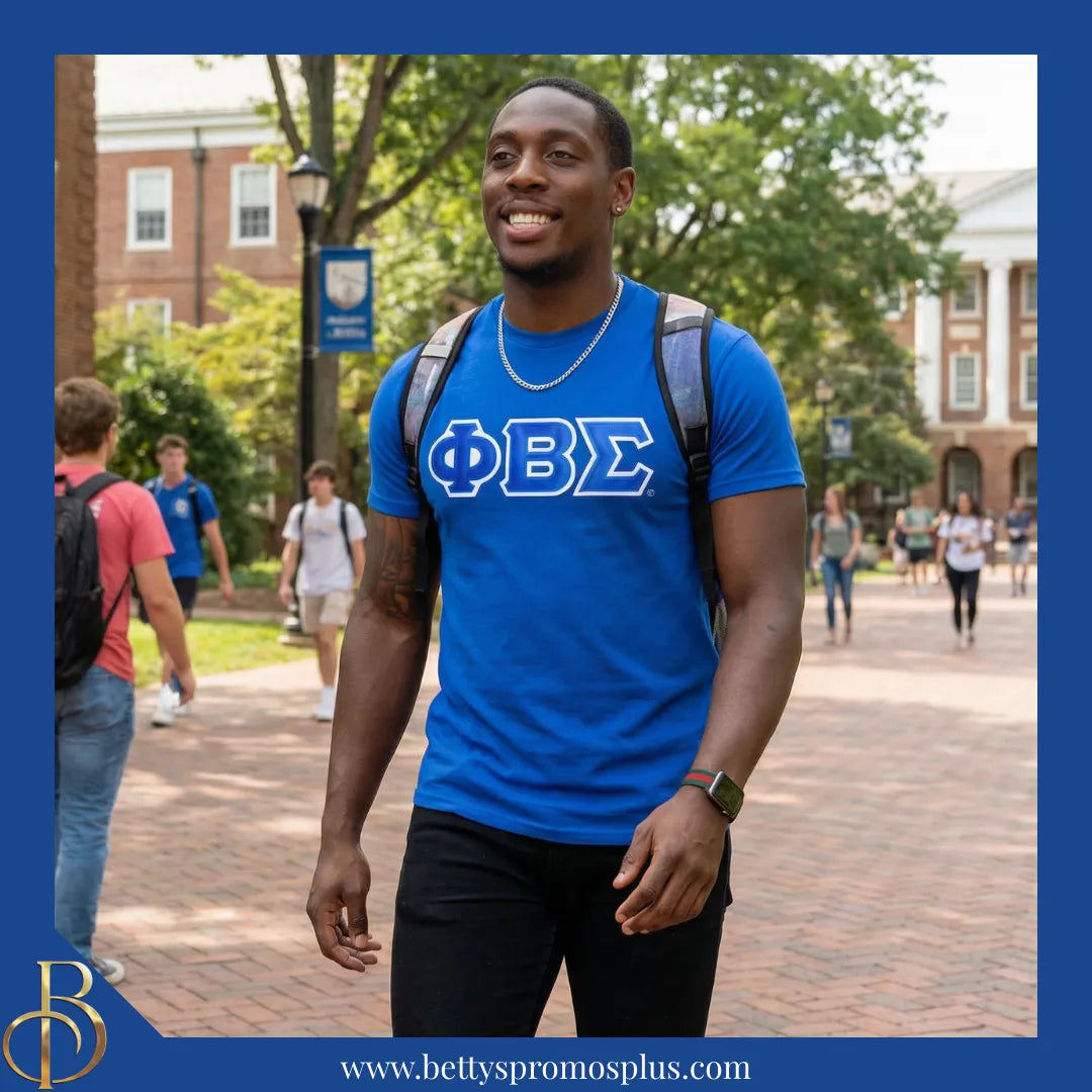 Phi Beta Sigma ΦΒΣ Double Stitched Appliqué Embroidered Line T-Shirt-Phi Beta Sigma Paraphernalia-Phi Beta Sigma T-Shirts-Betty's Promos Plus