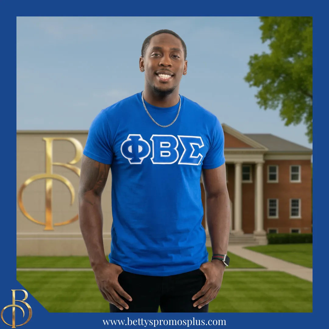 Phi Beta Sigma ΦΒΣ Double Stitched Appliqué Embroidered Line T-Shirt-Phi Beta Sigma Paraphernalia-Phi Beta Sigma T-Shirts-Betty's Promos Plus