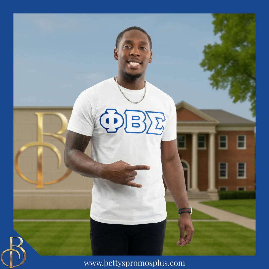 Phi Beta Sigma ΦΒΣ Double Stitched Appliqué Embroidered Line T-Shirt-Phi Beta Sigma Paraphernalia-Phi Beta Sigma T-Shirts-Betty's Promos Plus