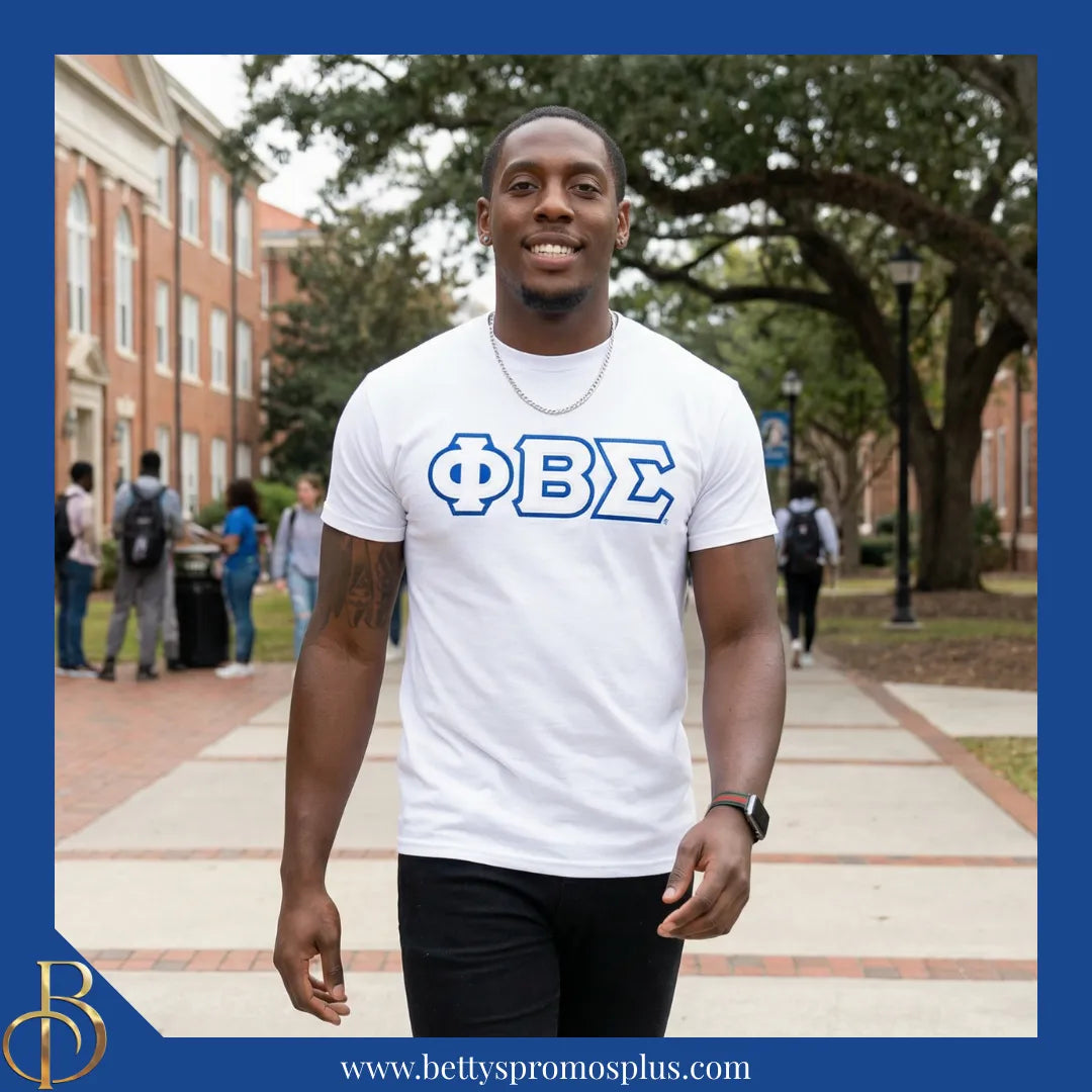 Phi Beta Sigma ΦΒΣ Double Stitched Appliqué Embroidered Line T-Shirt-Phi Beta Sigma Paraphernalia-Phi Beta Sigma T-Shirts-Betty's Promos Plus