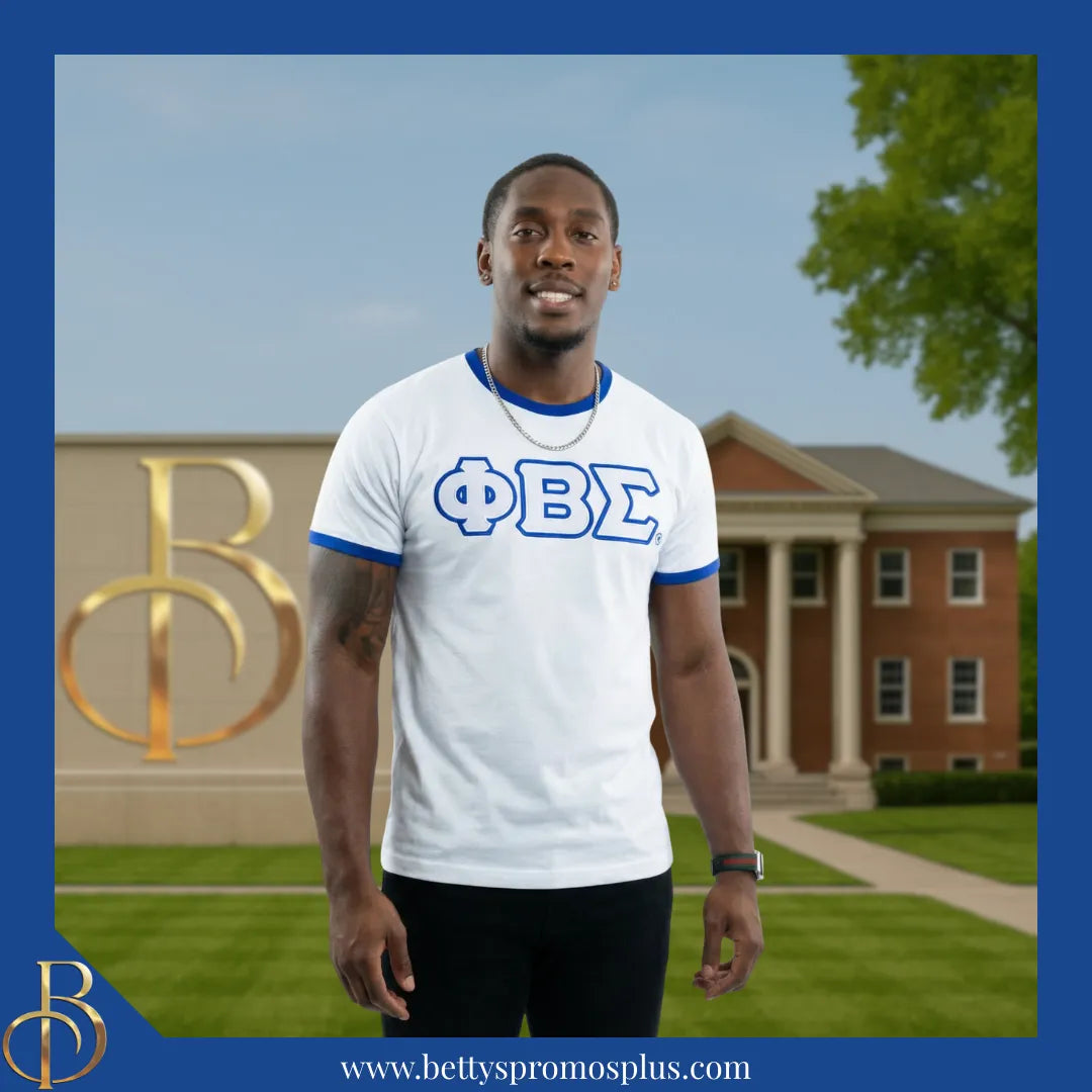 Phi Beta Sigma ΦΒΣ Double Stitched Embroidered Ringer T-Shirt-Phi Beta Sigma Paraphernalia-Phi Beta Sigma T-Shirts-Betty's Promos Plus