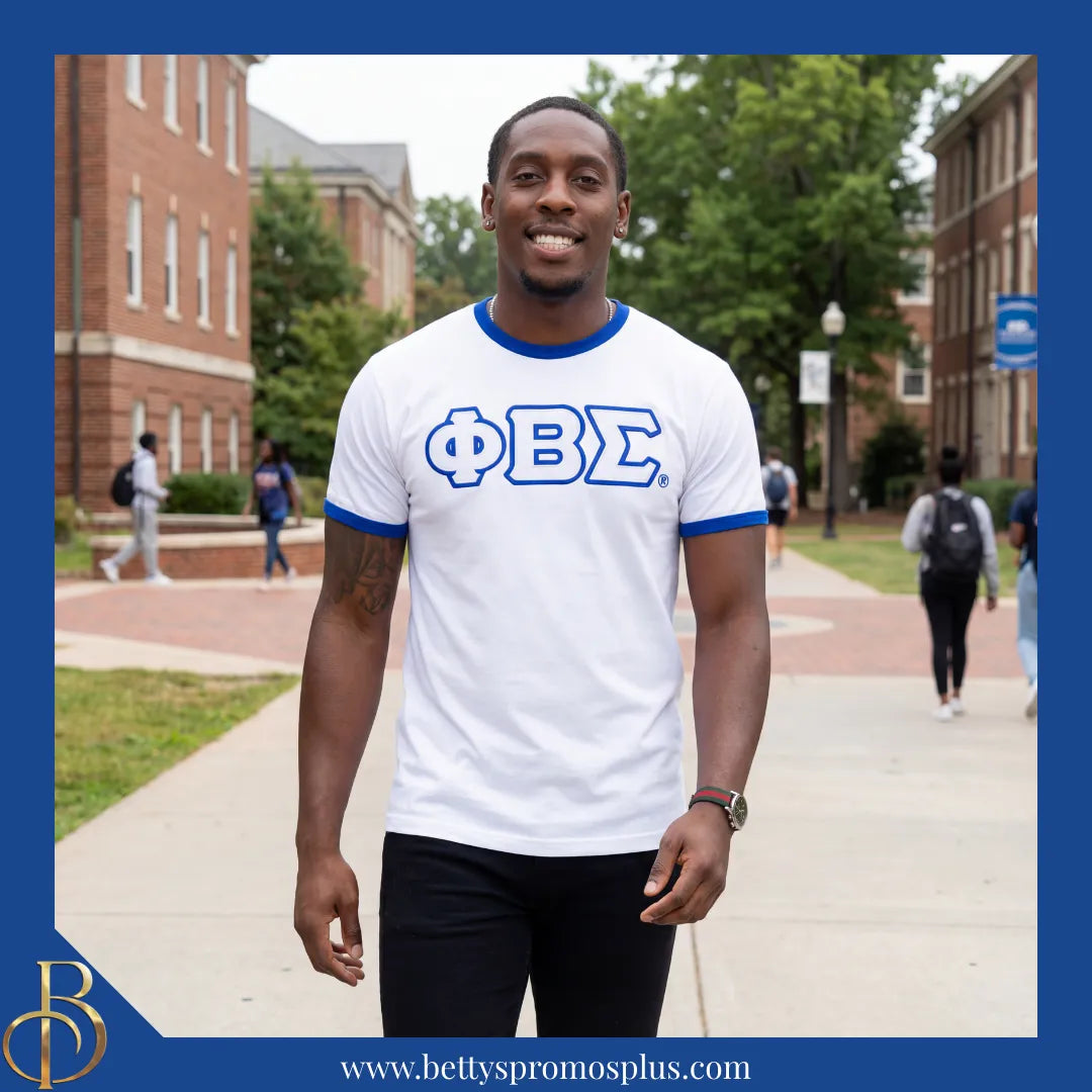 Phi Beta Sigma ΦΒΣ Double Stitched Embroidered Ringer T-Shirt-Phi Beta Sigma Paraphernalia-Phi Beta Sigma T-Shirts-Betty's Promos Plus