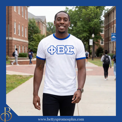 Phi Beta Sigma ΦΒΣ Double Stitched Embroidered Ringer T-Shirt-Phi Beta Sigma Paraphernalia-Phi Beta Sigma T-Shirts-Betty's Promos Plus