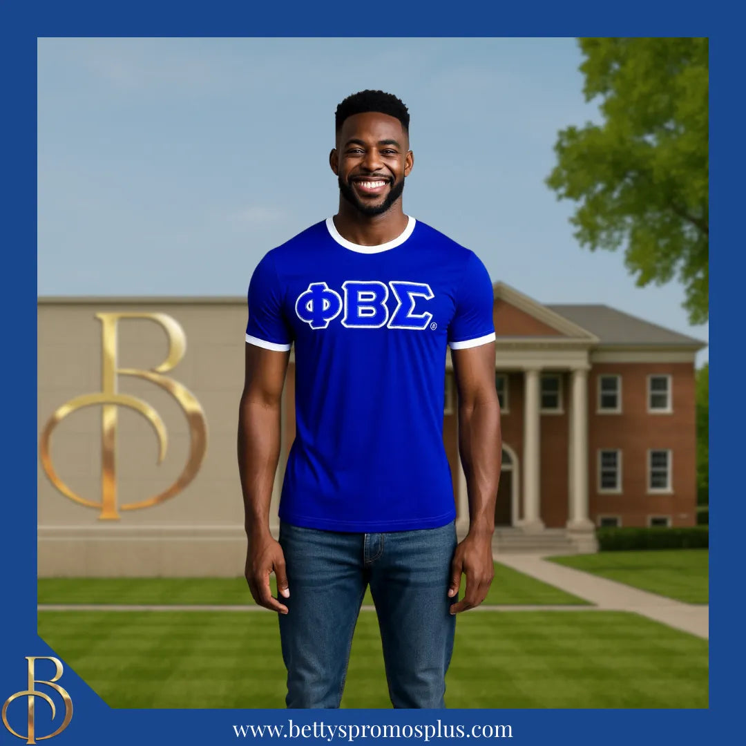 Phi Beta Sigma ΦΒΣ Double Stitched Embroidered Ringer T-Shirt-Phi Beta Sigma Paraphernalia-Phi Beta Sigma T-Shirts-Betty's Promos Plus