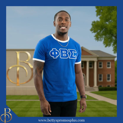 Phi Beta Sigma ΦΒΣ Double Stitched Embroidered Ringer T-Shirt-Phi Beta Sigma Paraphernalia-Phi Beta Sigma T-Shirts-Betty's Promos Plus