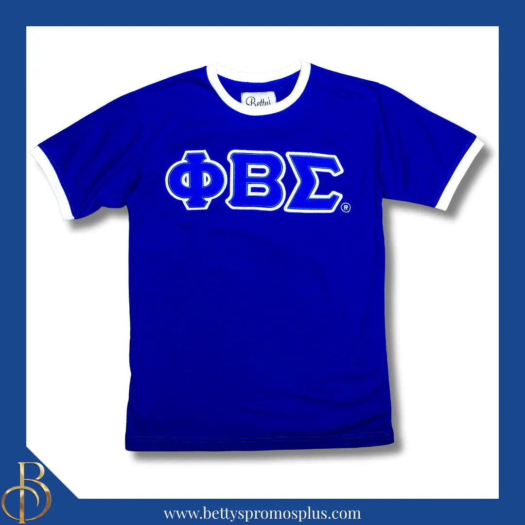 Phi Beta Sigma ΦΒΣ Double Stitched Embroidered Ringer T-Shirt-Phi Beta Sigma Paraphernalia-Phi Beta Sigma T-Shirts-Betty's Promos Plus