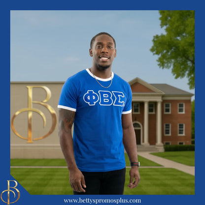 Phi Beta Sigma ΦΒΣ Double Stitched Embroidered Ringer T-Shirt-Phi Beta Sigma Paraphernalia-Phi Beta Sigma T-Shirts-Betty's Promos Plus