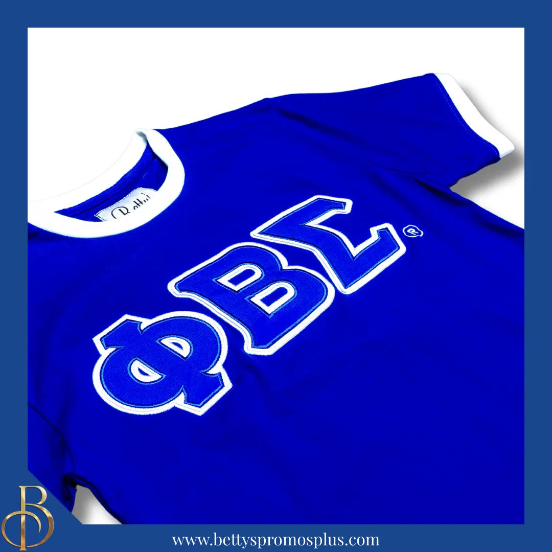Phi Beta Sigma ΦΒΣ Double Stitched Embroidered Ringer T-Shirt-Phi Beta Sigma Paraphernalia-Phi Beta Sigma T-Shirts-Betty's Promos Plus
