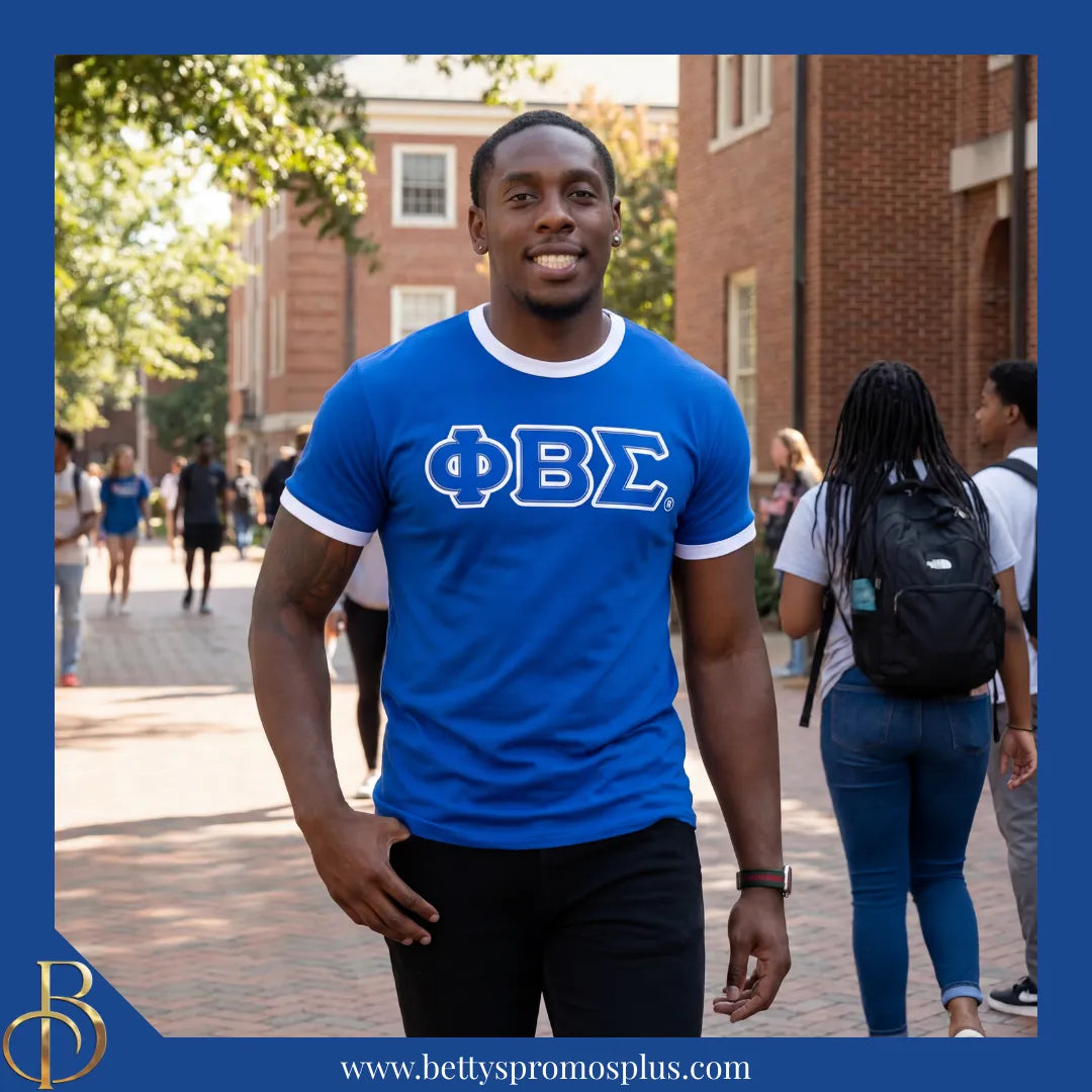 Phi Beta Sigma ΦΒΣ Double Stitched Embroidered Ringer T-Shirt-Phi Beta Sigma Paraphernalia-Phi Beta Sigma T-Shirts-Betty's Promos Plus