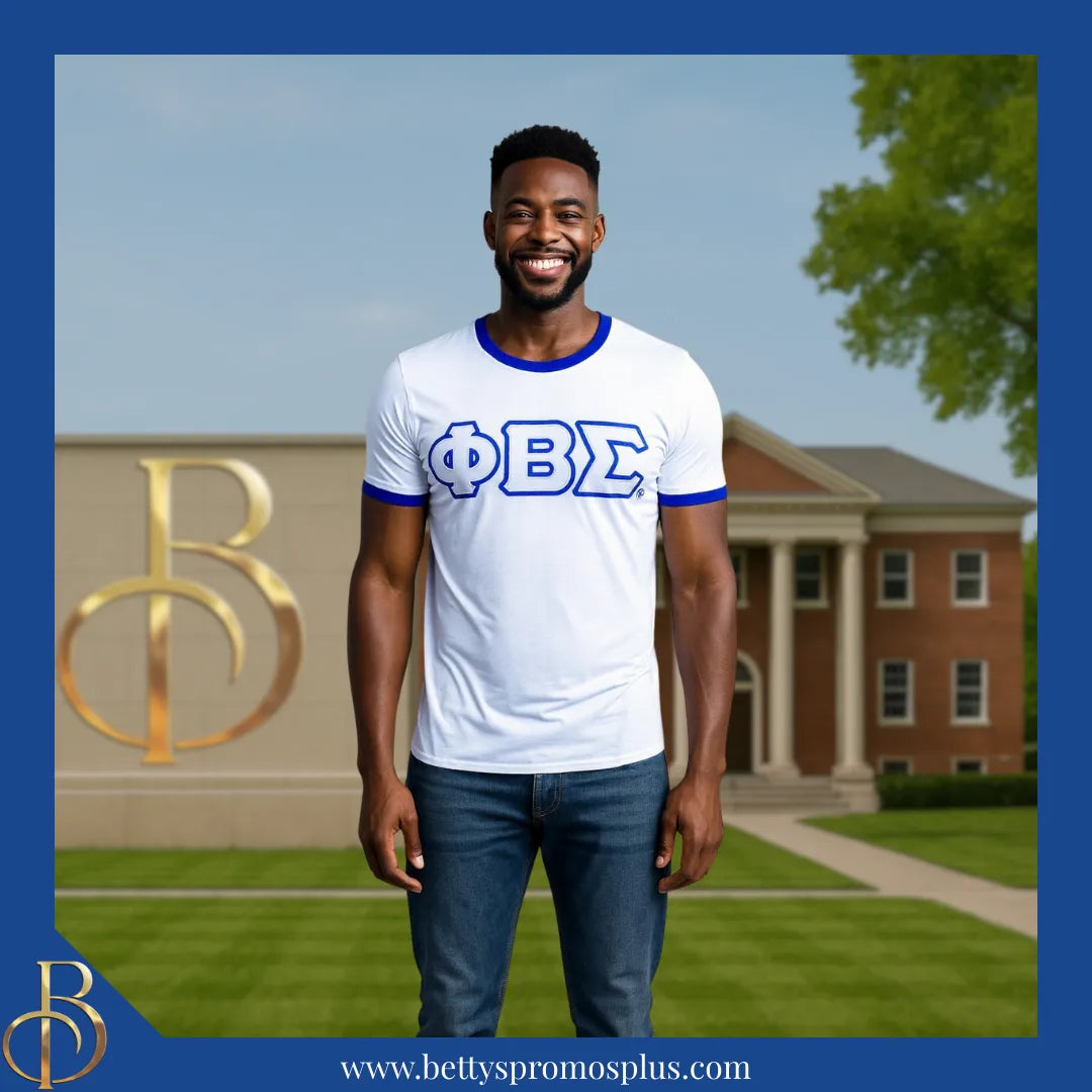 Phi Beta Sigma ΦΒΣ Double Stitched Embroidered Ringer T-Shirt-Phi Beta Sigma Paraphernalia-Phi Beta Sigma T-Shirts-Betty's Promos Plus