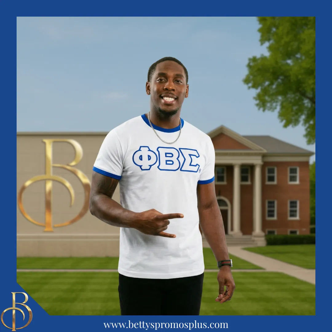 Phi Beta Sigma ΦΒΣ Double Stitched Embroidered Ringer T-Shirt-Phi Beta Sigma Paraphernalia-Phi Beta Sigma T-Shirts-Betty's Promos Plus