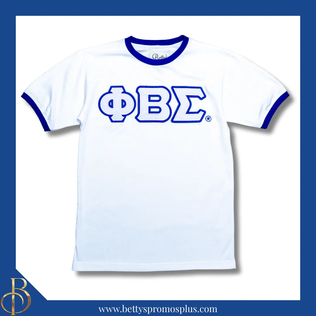 Phi Beta Sigma ΦΒΣ Double Stitched Embroidered Ringer T-Shirt-Phi Beta Sigma Paraphernalia-Phi Beta Sigma T-Shirts-Betty's Promos Plus