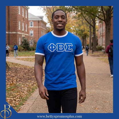 Phi Beta Sigma ΦΒΣ Double Stitched Embroidered Ringer T-Shirt-Phi Beta Sigma Paraphernalia-Phi Beta Sigma T-Shirts-Betty's Promos Plus