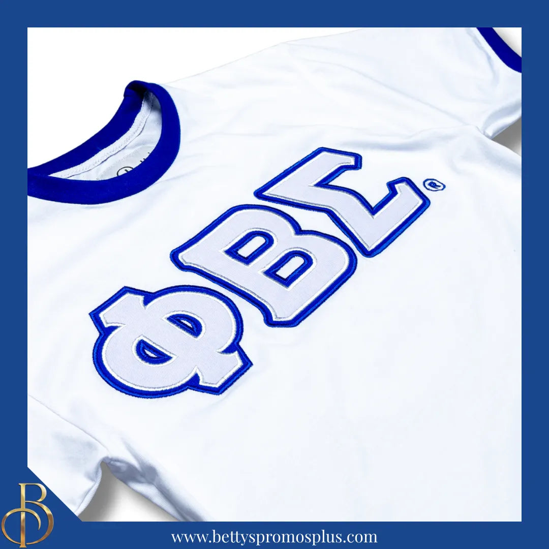 Phi Beta Sigma ΦΒΣ Double Stitched Embroidered Ringer T-Shirt-Phi Beta Sigma Paraphernalia-Phi Beta Sigma T-Shirts-Betty's Promos Plus