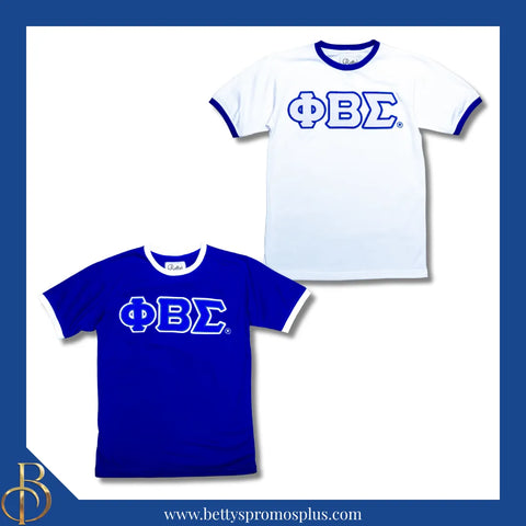 Phi Beta Sigma ΦΒΣ Double Stitched Embroidered Ringer T-Shirt-Phi Beta Sigma Paraphernalia-Phi Beta Sigma T-Shirts-Betty's Promos Plus