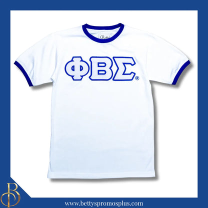 Phi Beta Sigma ΦΒΣ Double Stitched Embroidered Ringer T-Shirt-White-Small-Phi Beta Sigma Paraphernalia-Phi Beta Sigma T-Shirts-Betty's Promos Plus