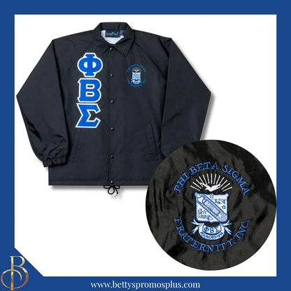 Phi Beta Sigma ΦΒΣ Double-Stitched Embroidered Windbreaker Line Jacket-Black-Small-Phi Beta Sigma Paraphernalia-Phi Beta Sigma Line Jacket-Betty's Promos Plus
