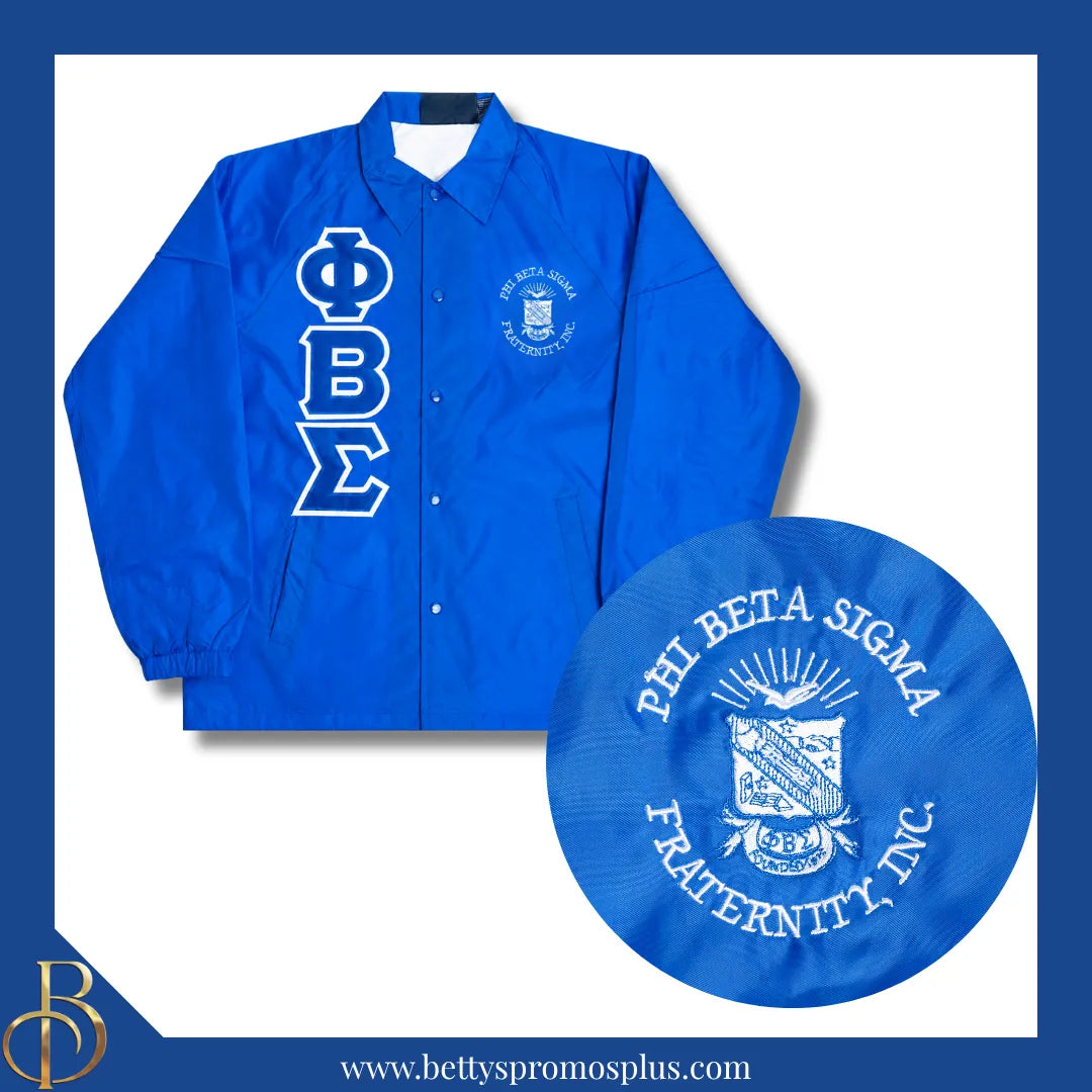 Phi Beta Sigma ΦΒΣ Double-Stitched Embroidered Windbreaker Line Jacket-Blue-Small-Phi Beta Sigma Paraphernalia-Phi Beta Sigma Line Jacket-Betty's Promos Plus