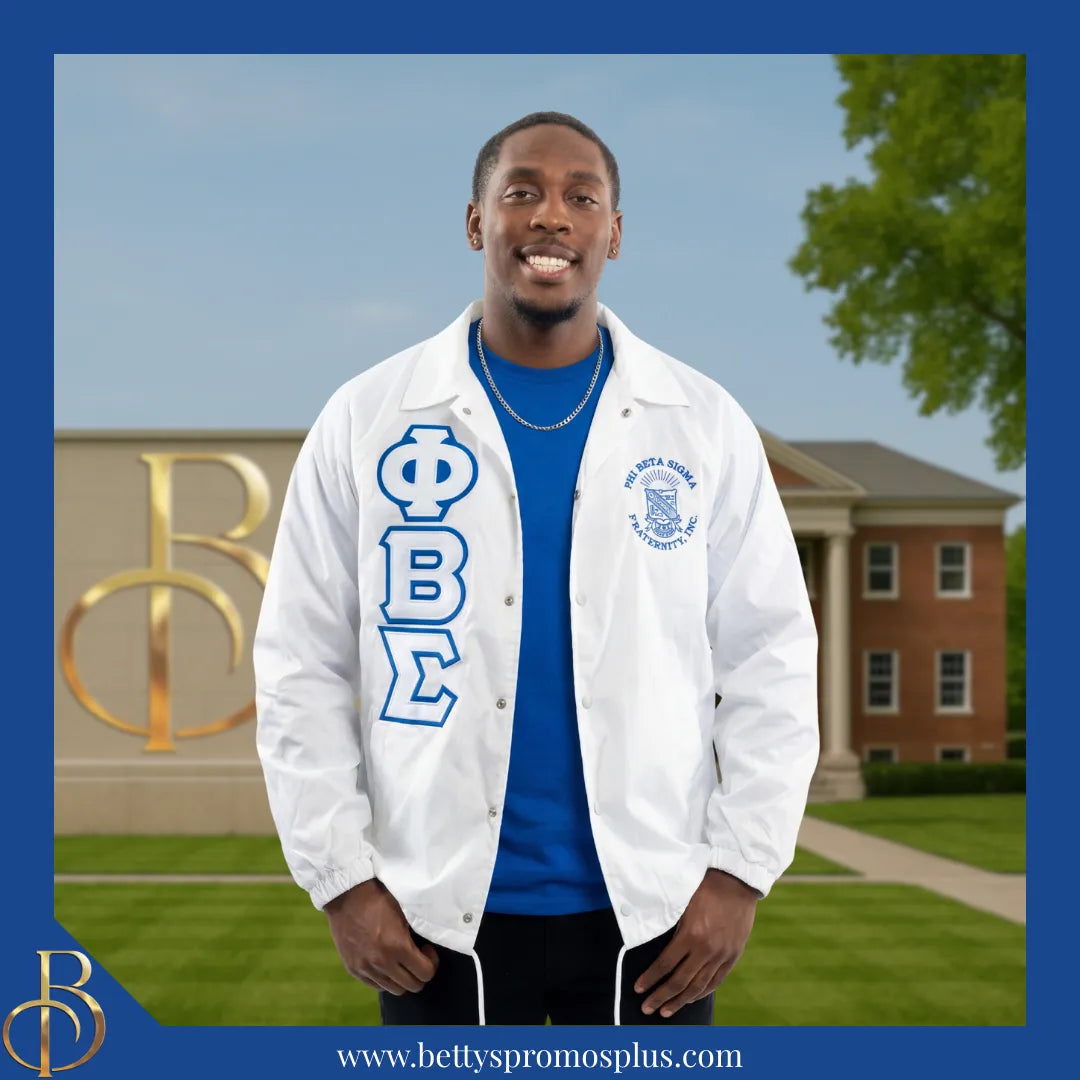 Phi Beta Sigma ΦΒΣ Double-Stitched Embroidered Windbreaker Line Jacket-Phi Beta Sigma Paraphernalia-Phi Beta Sigma Line Jacket-Betty's Promos Plus