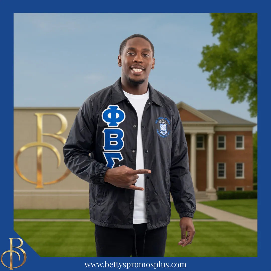 Phi Beta Sigma ΦΒΣ Double-Stitched Embroidered Windbreaker Line Jacket-Phi Beta Sigma Paraphernalia-Phi Beta Sigma Line Jacket-Betty's Promos Plus