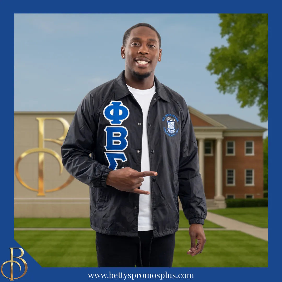 Phi Beta Sigma ΦΒΣ Double-Stitched Embroidered Windbreaker Line Jacket-Phi Beta Sigma Paraphernalia-Phi Beta Sigma Line Jacket-Betty's Promos Plus
