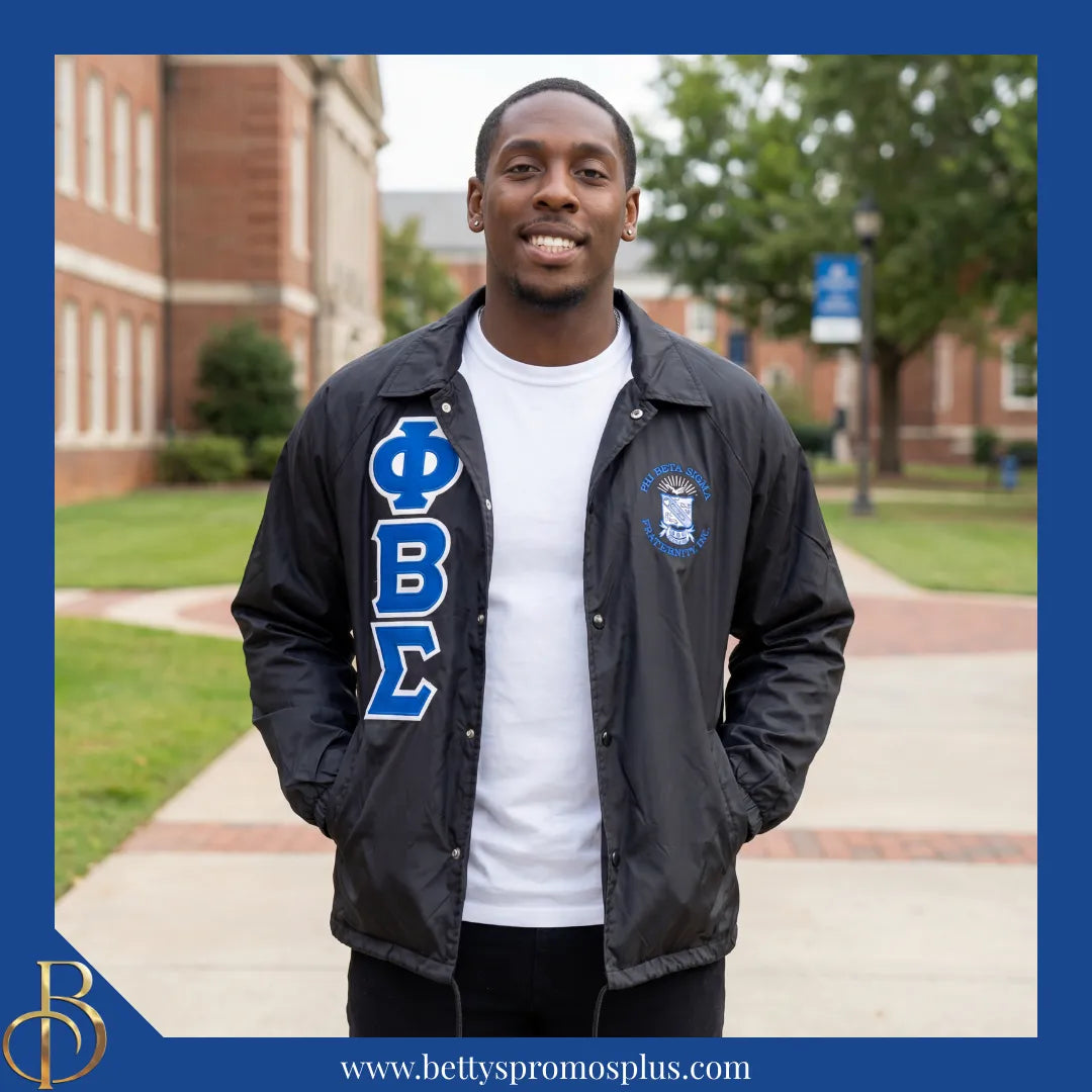 Phi Beta Sigma ΦΒΣ Double-Stitched Embroidered Windbreaker Line Jacket-Phi Beta Sigma Paraphernalia-Phi Beta Sigma Line Jacket-Betty's Promos Plus