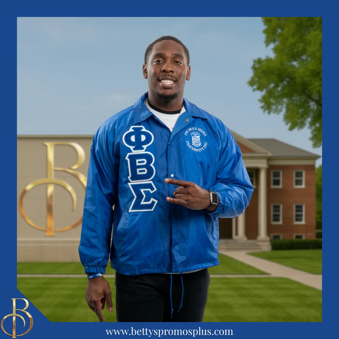 Phi Beta Sigma ΦΒΣ Double-Stitched Embroidered Windbreaker Line Jacket-Phi Beta Sigma Paraphernalia-Phi Beta Sigma Line Jacket-Betty's Promos Plus