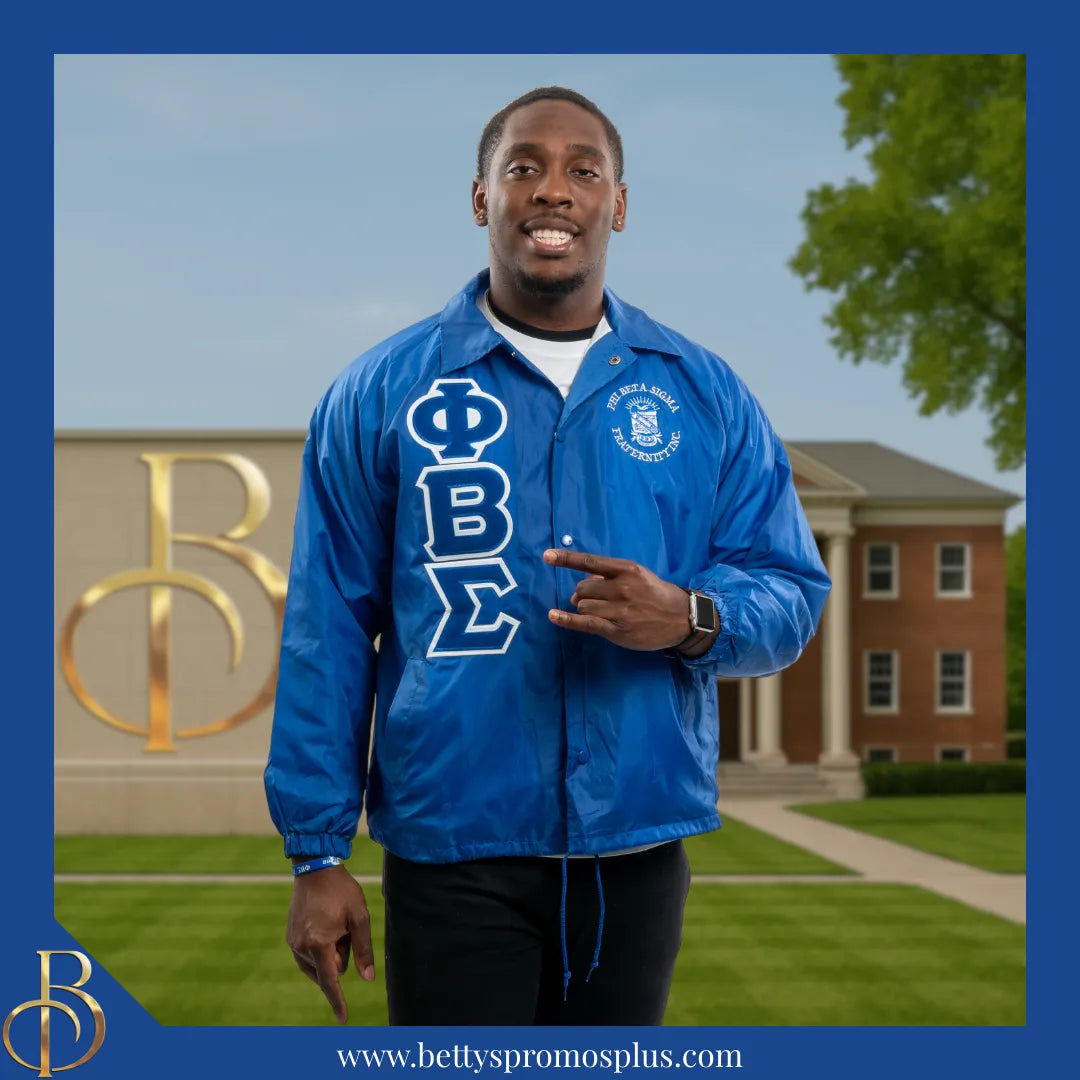 Phi Beta Sigma ΦΒΣ Double-Stitched Embroidered Windbreaker Line Jacket-Phi Beta Sigma Paraphernalia-Phi Beta Sigma Line Jacket-Betty's Promos Plus